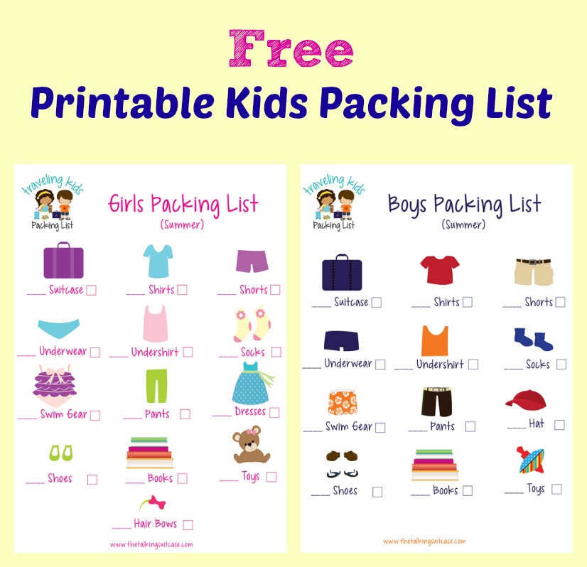 Kids Packing List Free Printable 