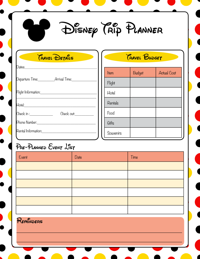 Free Disney Planning Printables