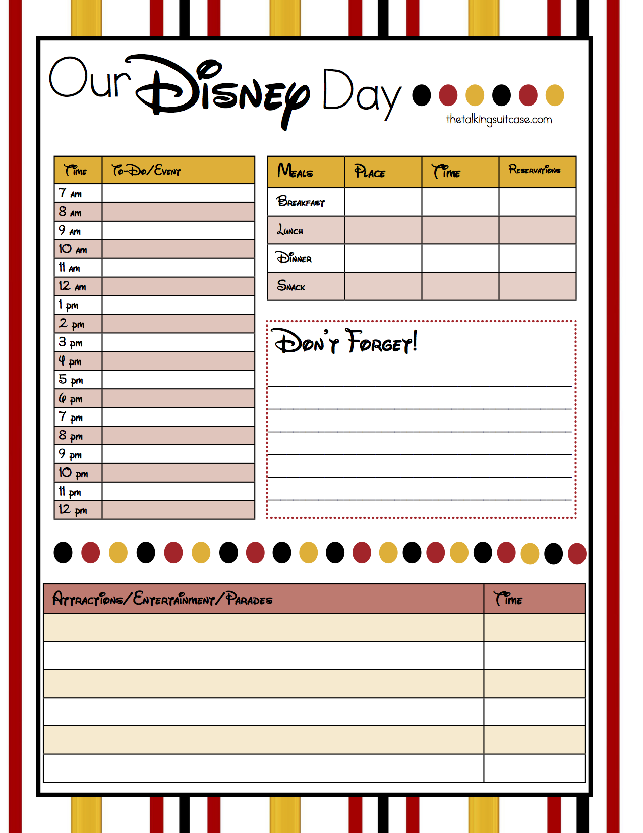 Printable Disney Vacation Planner Template