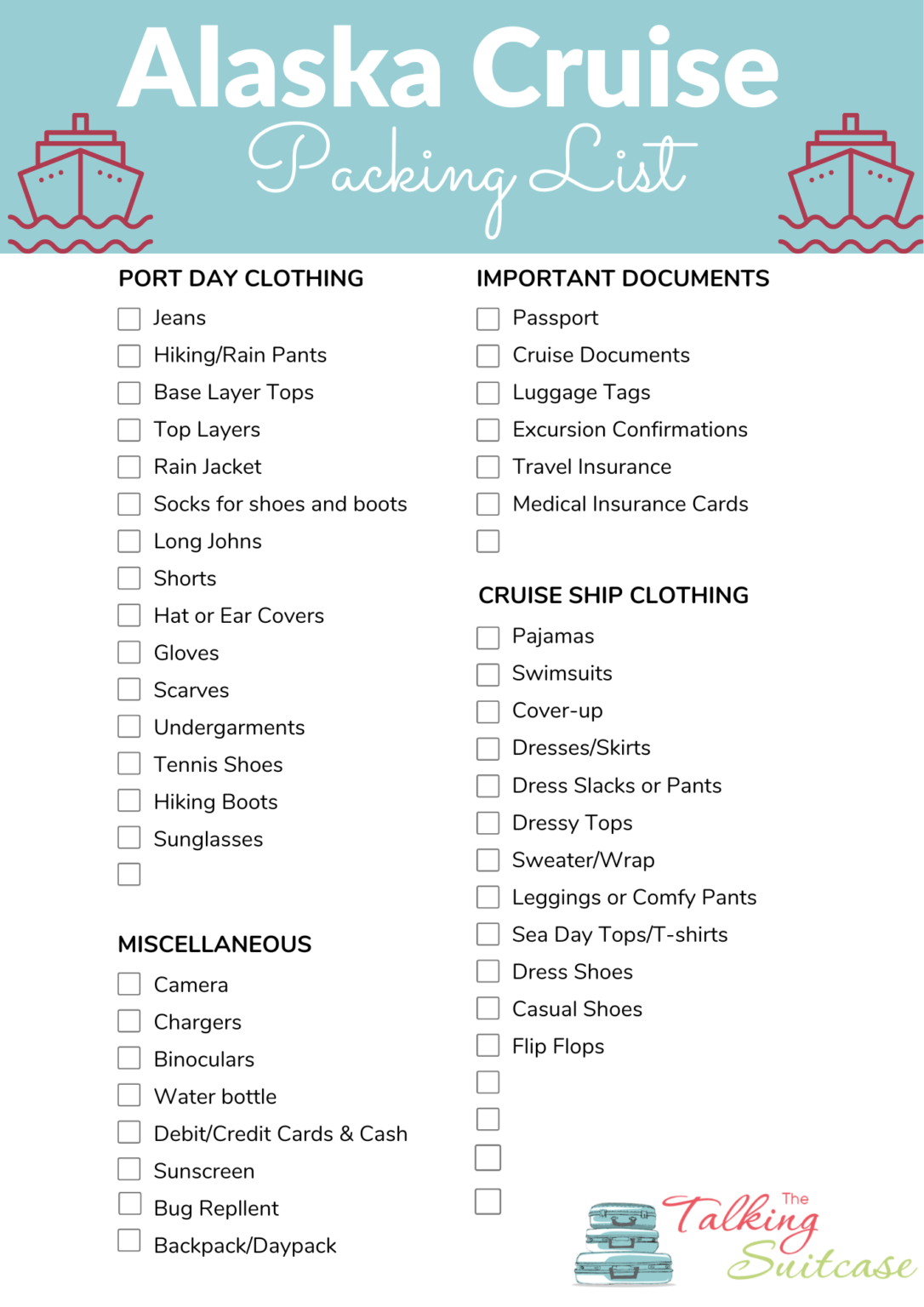 What To Wear On An Alaska Cruise Printable Packing List The Talking 